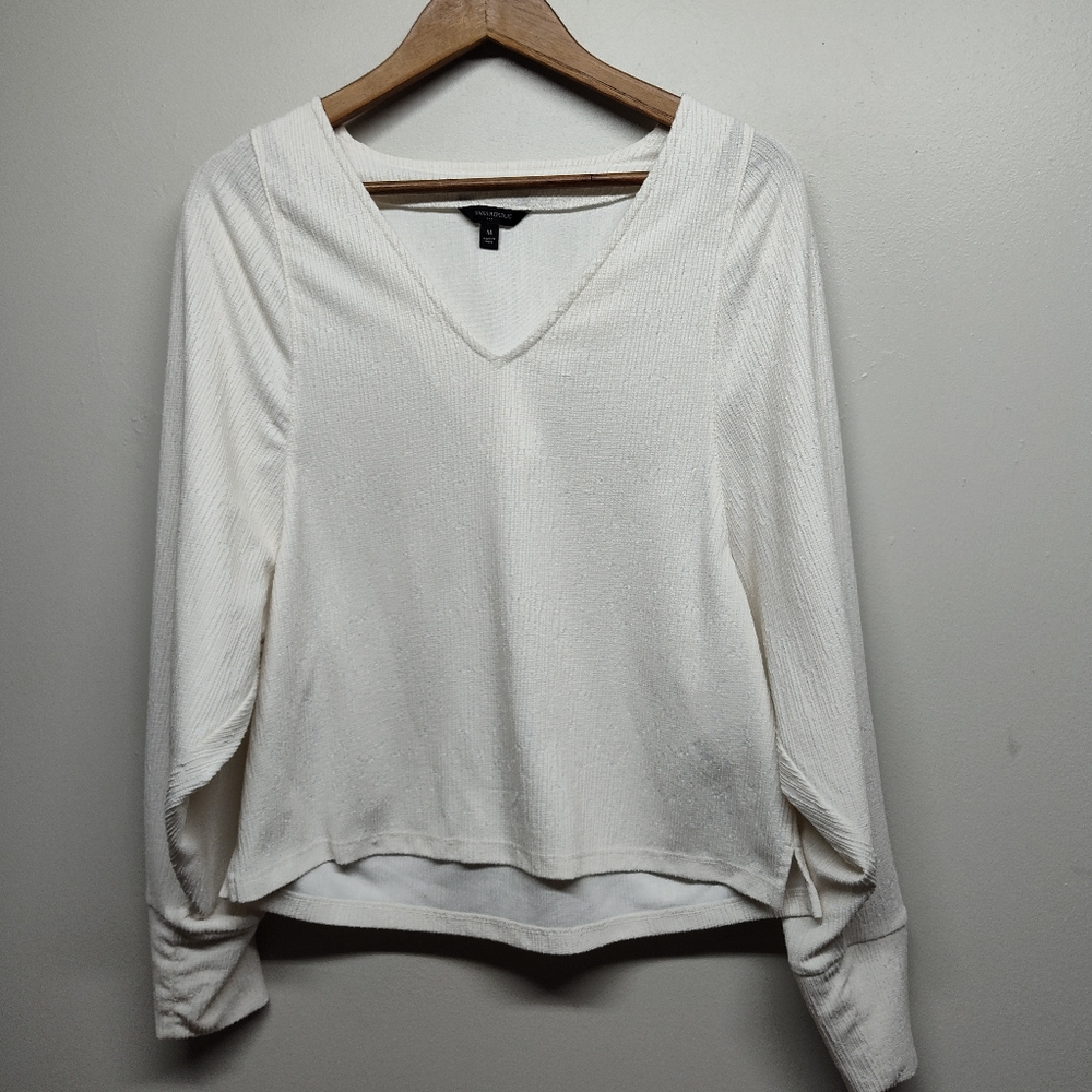 Banana Republic Blouse Top Women Size M Cream Textured Ribbed Oversized Fall